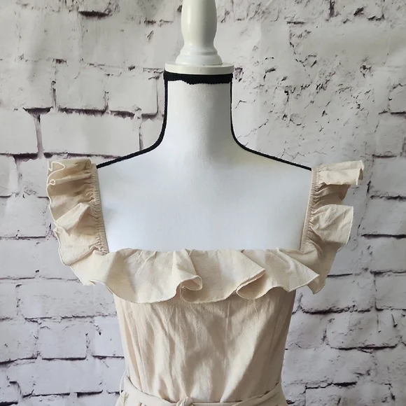 CupShe Beige Smocked Ruffle Midi Dress - Sz S belted dress - EUC! - Picture 12 of 13
